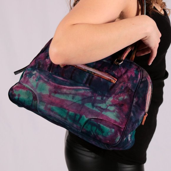 vintage Prada suede leather purse Matinee bowling Black navy green red purple - Picture 12 of 16